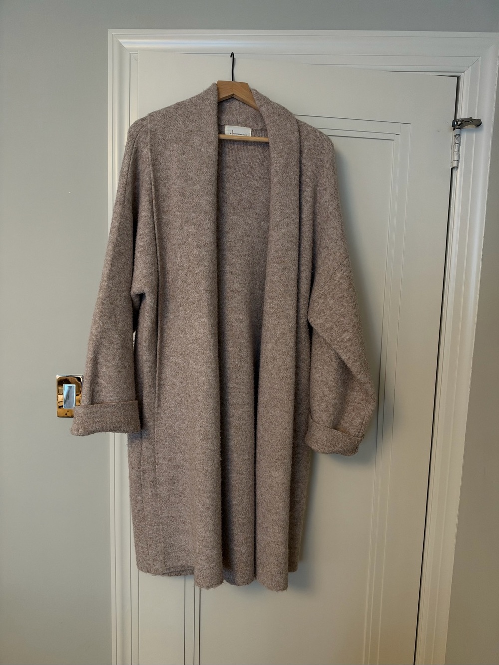 Anthropologie Taupe Teddy Open-Front Long Jacket